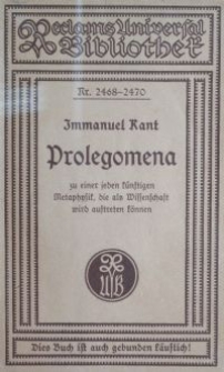 Prolegomena zu einer jeden k&uuml;nftigen Metaphysik, die als Wissenschaft wird auftreten k&ouml;nnen