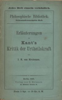 Erl&auml;uterungen zu Kant's Kritik der Urtheilskraft