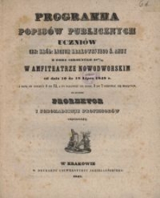 Programma popis&oacute;w publicznych uczni&oacute;w ces: kr&oacute;l: Liceum Krakowskiego Ś. Anny z roku szkolnego 1847/48 w Amfiteatrze