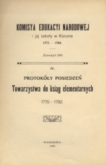 Protok&oacute;ły posiedzeń Towarzystwa do Ksiąg Elementarnych 1775-1792