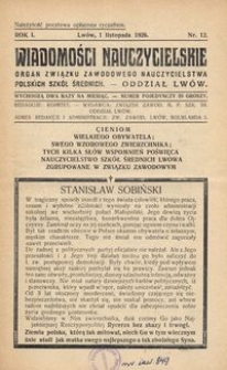 Wiadomości Nauczycielskie : organ Związku Zawodowego Nauczycielstwa Polskich Szk&oacute;ł Średnich. Oddział Lw&oacute;w. R. 1, Nr 12