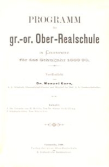 Programm der gr.-or. Ober-Realschule in Czernowitz f&uuml;r das Schuljahr 1889/90
