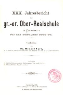 XXX. Jahresbericht der gr.-or. Ober-Realschule in Czernowitz f&uuml;r das Schuljahr 1993/94