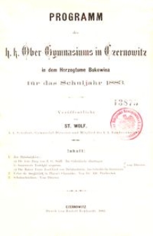 Programm des k. k. Ober-Gymnasiums in Czernowitz in dem Herzogtume Bukowina f&uuml;r das Schuljahr 1883