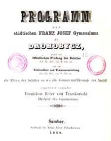 Programm des st&auml;dtischen Franz Josef Gymnasiums zu Drohobycz