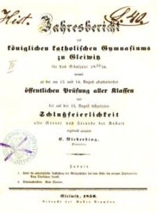 Jahresbericht des k&ouml;niglichen katholischen Gymnasiums zu Gleiwitz f&uuml;r das Schuljahr 1855/56
