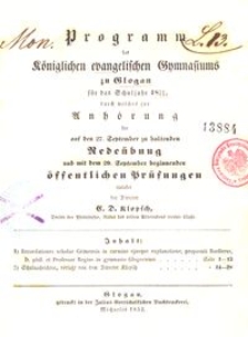 Programm des K&ouml;niglichen Evangelischen Gymnasiums zu Glogau f&uuml;r das Schuljahr 1851/52