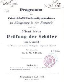 Programm des Friedrich-Wilhelms-Gymnasiums zu K&ouml;nigsberg in der Neumark
