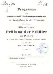 Programm des Friedrich-Wilhelms-Gymnasiums zu K&ouml;nigsberg in der Neumark