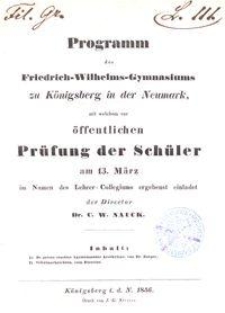 Programm des Friedrich-Wilhelms-Gymnasiums zu K&ouml;nigsberg in der Neumark