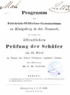 Programm des Friedrich-Wilhelms-Gymnasiums zu K&ouml;nigsberg in der Neumark