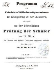 Programm des Friedrich-Wilhelms-Gymnasiums zu K&ouml;nigsberg in der Neumark