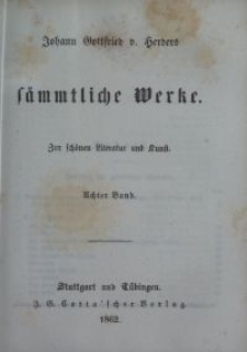 S&auml;mmtliche Werke : zur sch&ouml;nen Literatur und Kunst. Bd. 8